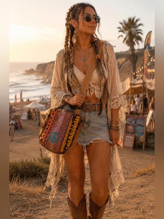 Handbags - Handmade Patchwork Crossbody Bag Boho Festival Peace Sign Bag